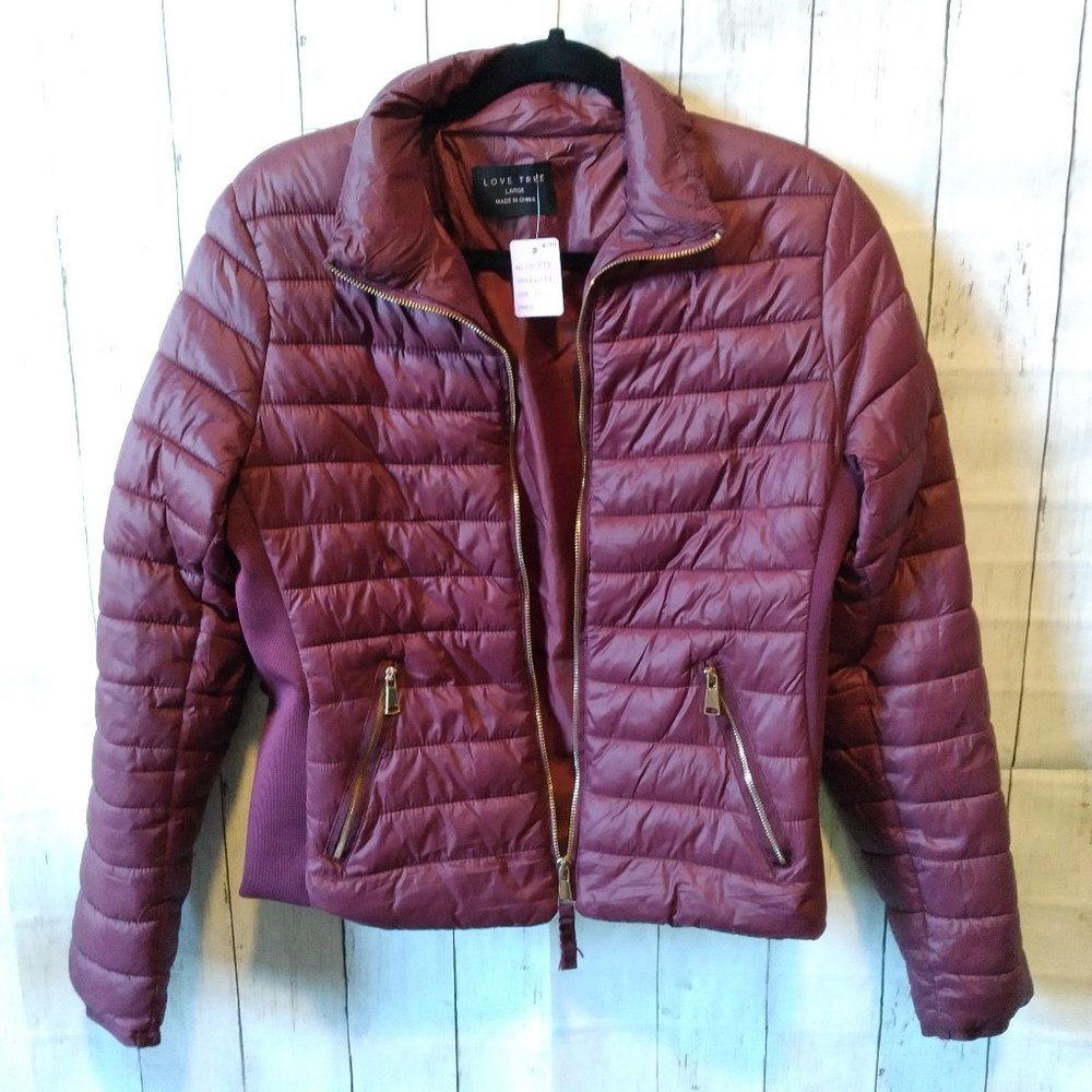 EUC LOVE TREE Ultralight Puffer Coat Jacket Burgundy Large